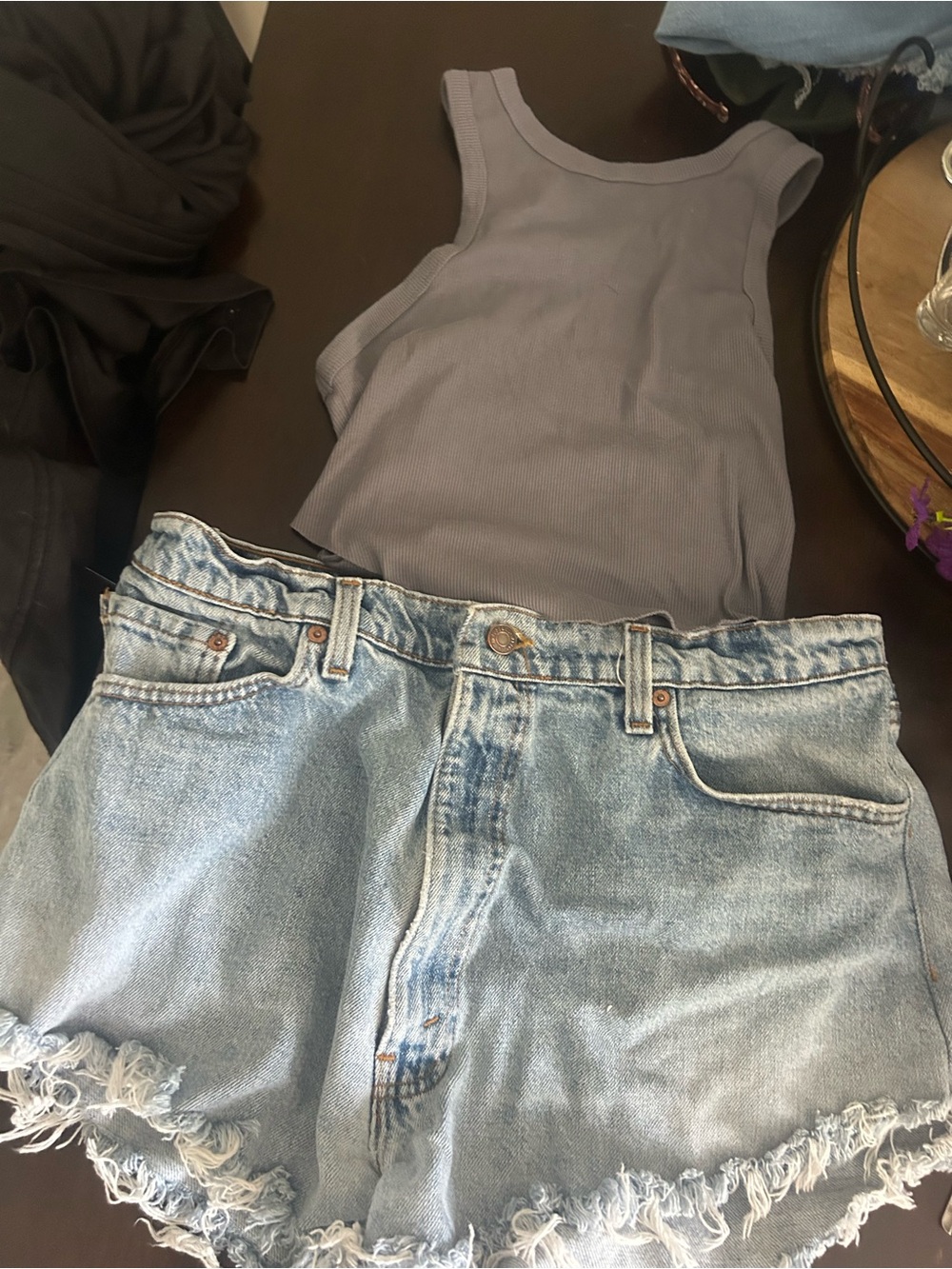 Levi's Light Wash Distressed Denim Shorts